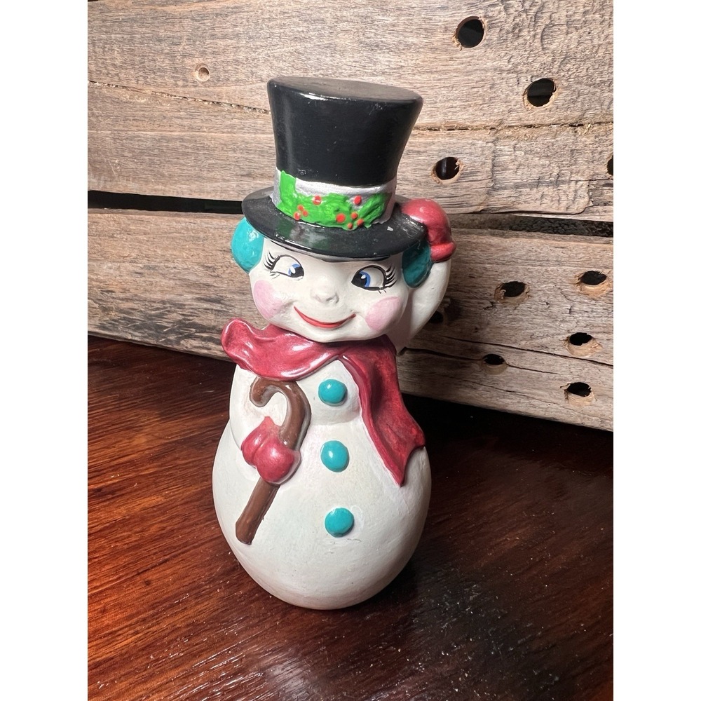 Vintage Ceramic Christmas Frosty Snowman Hand Painted 6" Kitschy